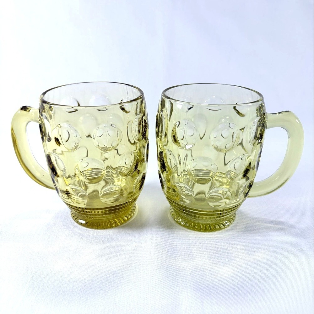 Vintage Imperial Glass Ohio Old English‎ Pattern Yellow Glass Mug Set of 2